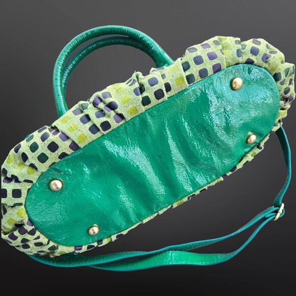 Y2K Matteo Mio Green Top Handle Bag With Bow Mcbling Fairy Faux Leather Canvas - Picture 4 of 10